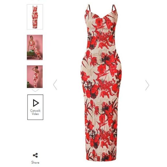 Nude Floral Print Plisse Strappy Maxi Dress - Picture 1 of 5